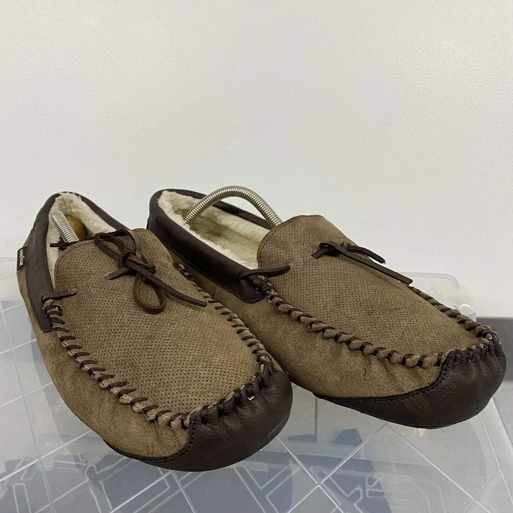 Goodyear‎ Slippers Shoes Mens Size 10 Brown Suede Moccasin Faux Fur Lined Indoor